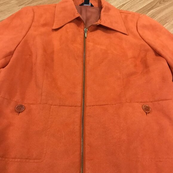 Index Petite Womens Orange Zip-Up Jacket 100% Polyester Size 14P Fall Suede Like - Picture 2 of 12